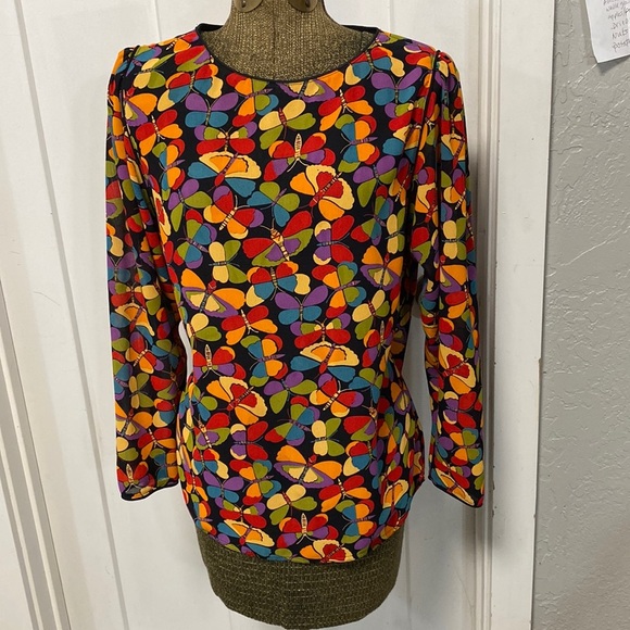 VINTAGE JAN SUE OF CALIFORNIA BUTTERFLY BLOUSE SIZE MEDIUM - Picture 2 of 14